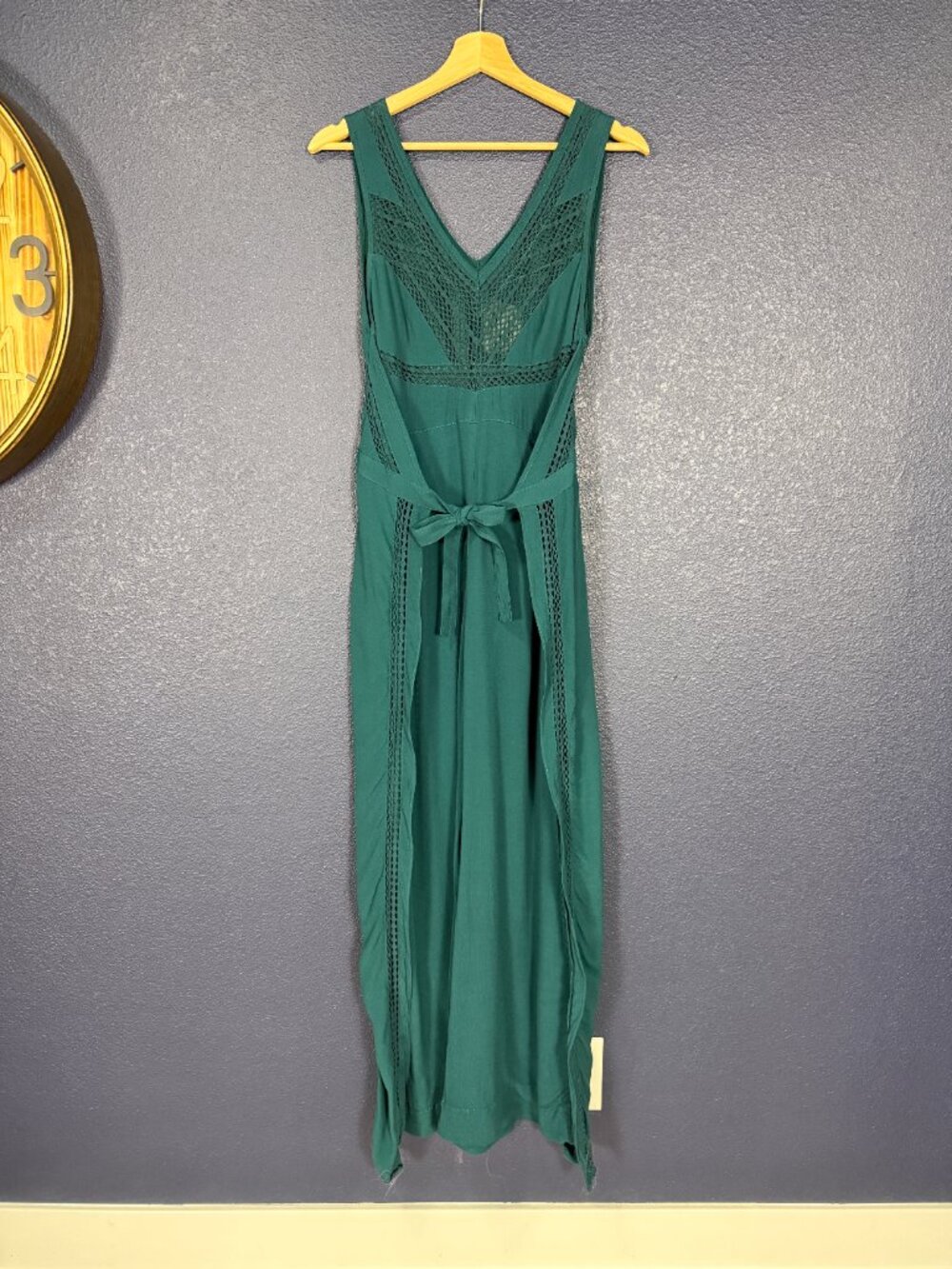 Elevenses Anthropologie Dark Turquoise Sabine Crochet Trim Wide Leg Jumpsuit | 0 - Picture 6 of 7